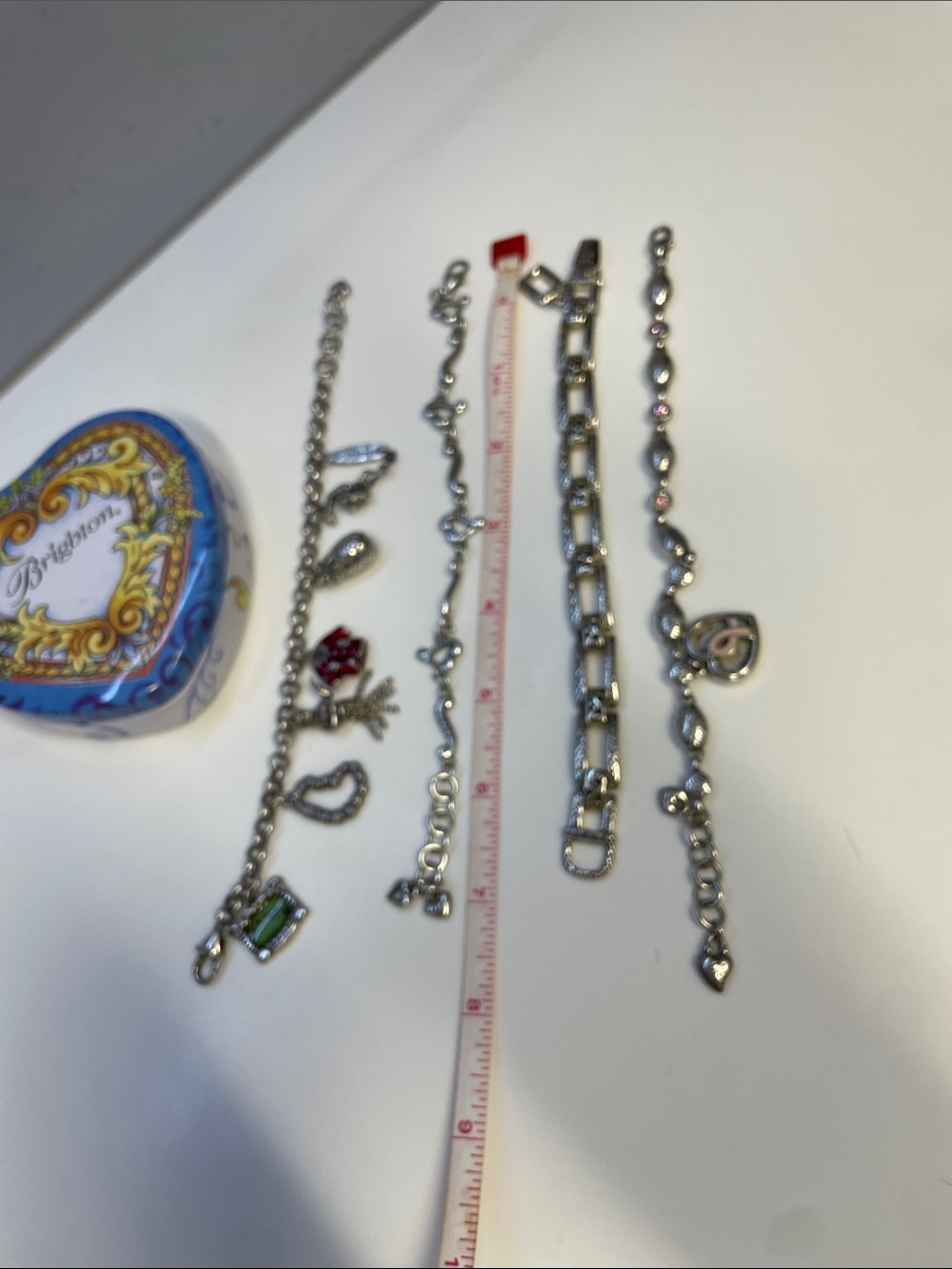BRIGHTON Silver Charm Bracelet Lot of 4   With Heart case - Picture 7 of 7